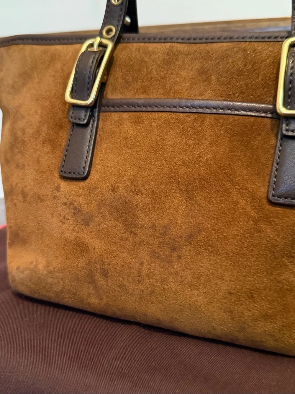 Vintage Coach Brown Suede Top Handle Tote Bag